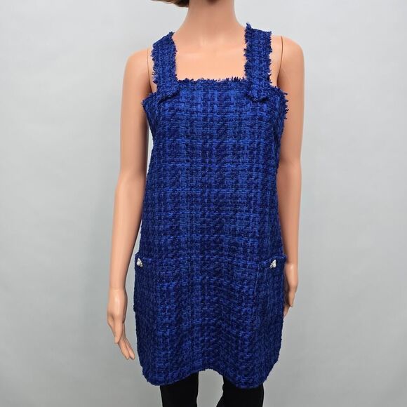 NWT Zara Tweed Dress Textured Pinafore Mini Women XL Blue Bloggers Favorite - Picture 8 of 15